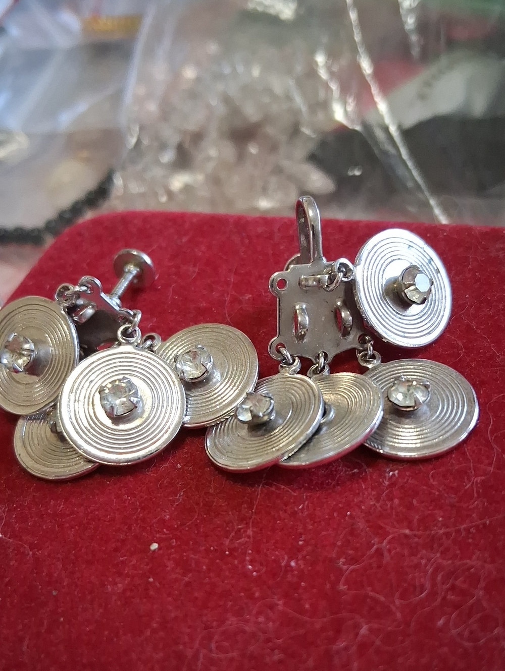 Source Unknown Silver Concentric Disc Dangle Earrings
